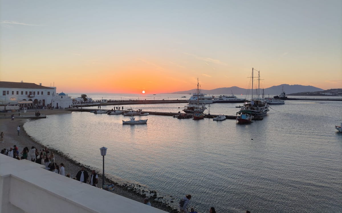 Mykonos old port, Mykonos sunset cruise.