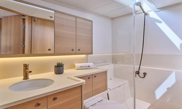 yacht bathroom, yacht interior, island hopping Greek Islands