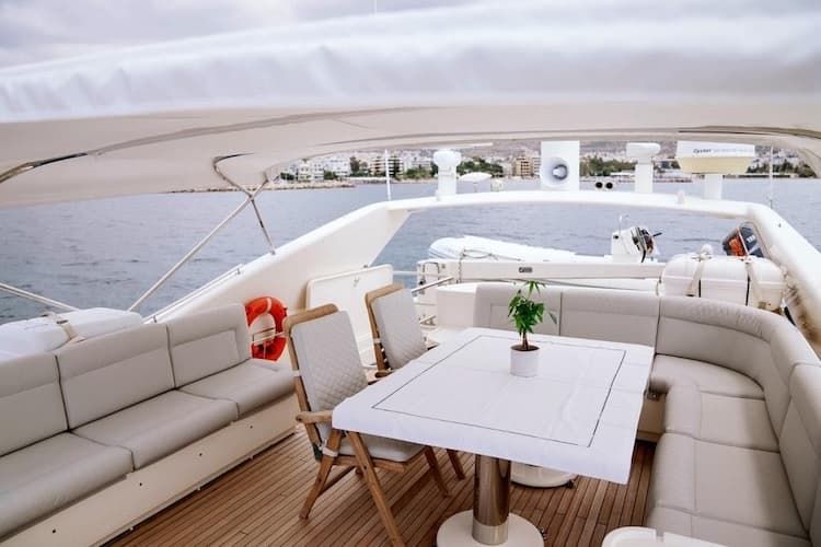 upper yacht deck, weekly yacht rental Cyclades, rent yacht Cyclades