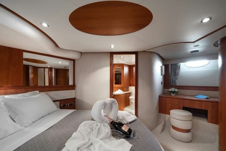 luxury yacht accommodation, luxury yacht, double bed